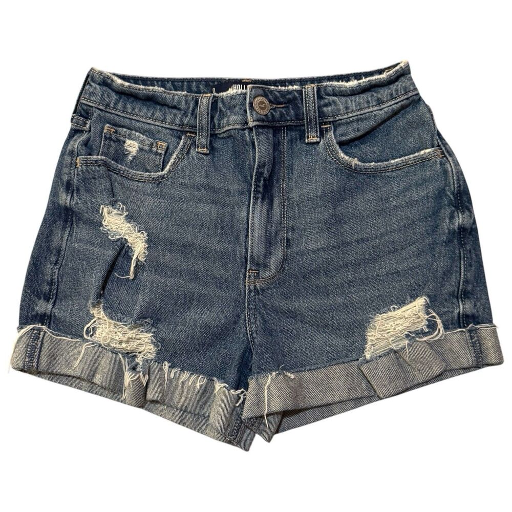 Hollister Ultra High-Rise Mom Shorts Womens 25 Distressed Cuffed Denim Jean L